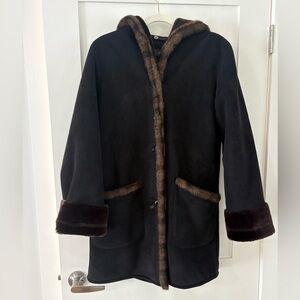 JONES NEW YORK | vintage Vegan Faux Suede + Fur coat jacket brown black size S